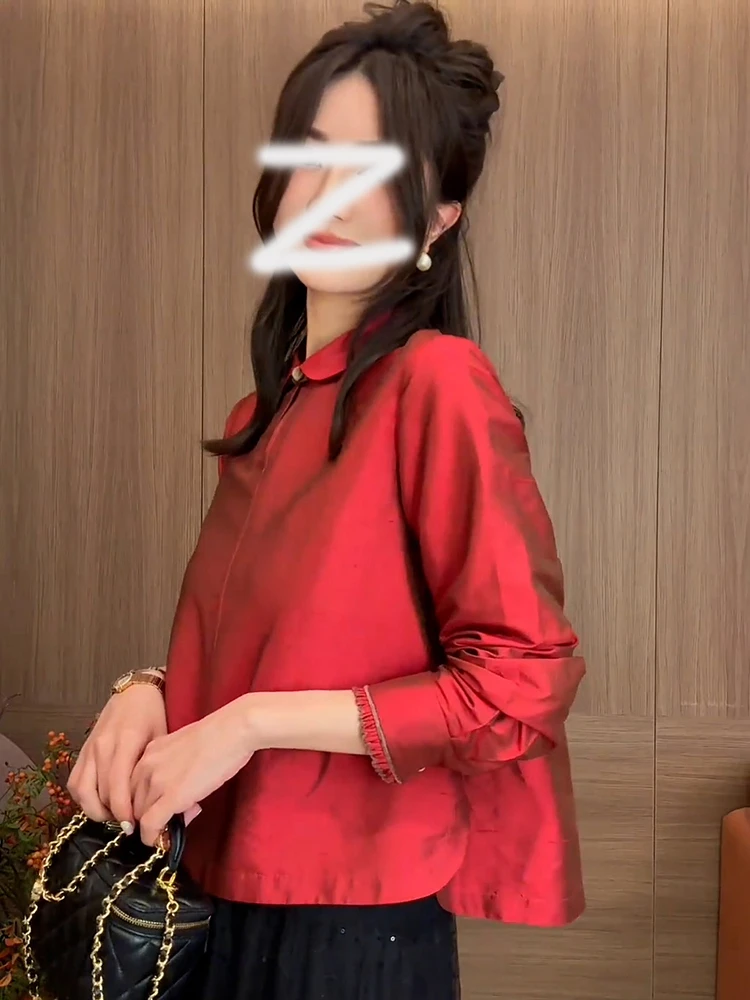 【现货】2025冬轻奢高端欧货洋气独特别致漂亮新中式国风红色衬衫女