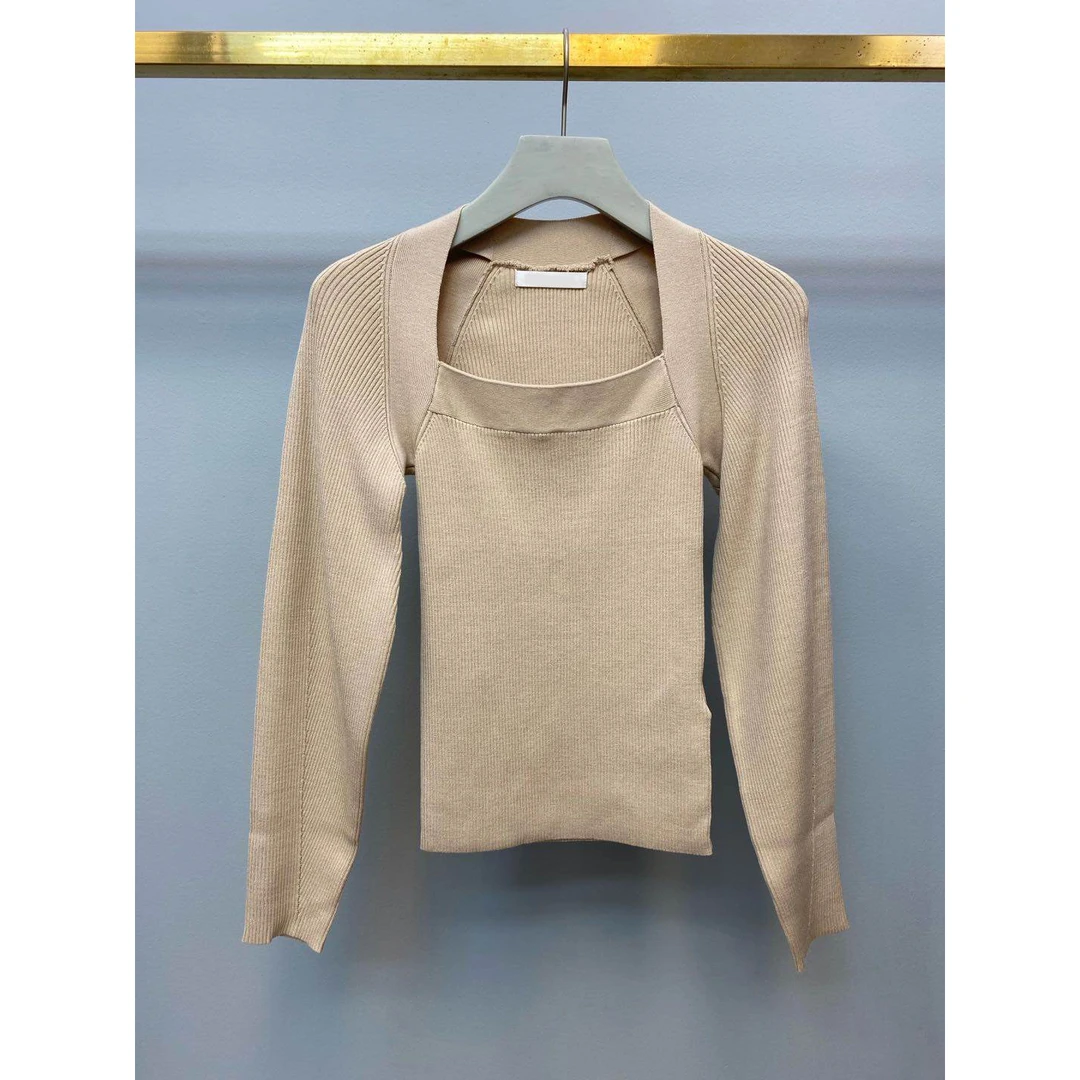 美子酱 日系甜美优雅方领泡泡袖披肩毛衣打底针织衫上衣女S5084-2