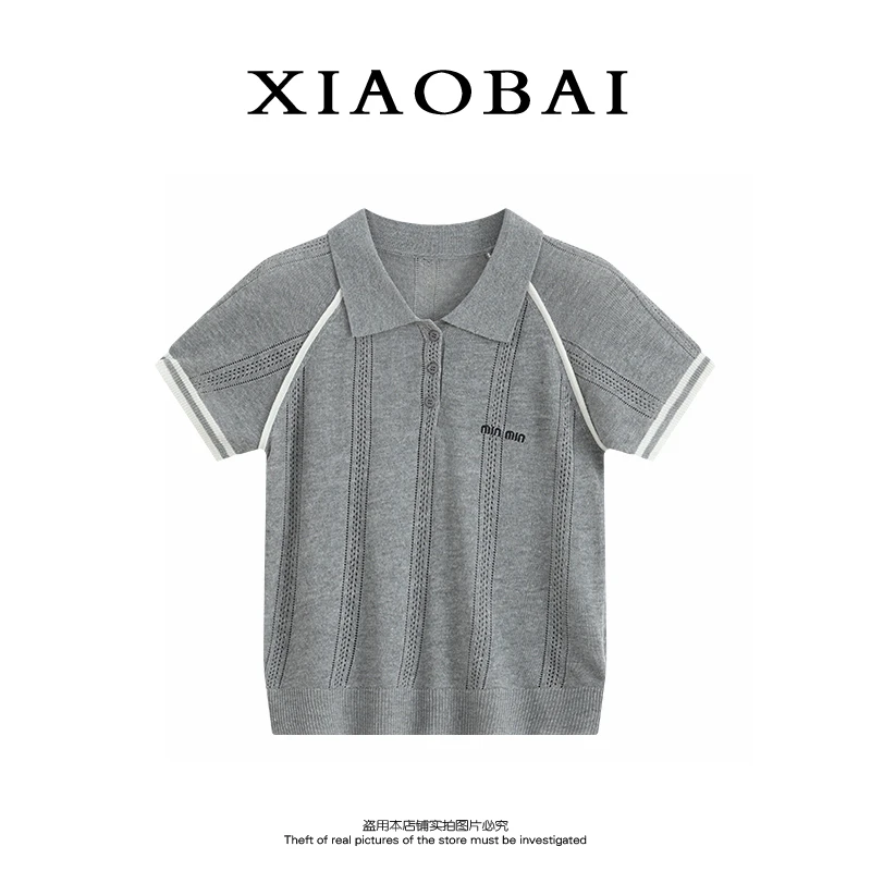 XIAOBAI 原宿风莱赛尔毛针织衫夏季新款运动显瘦气质学院风短袖女