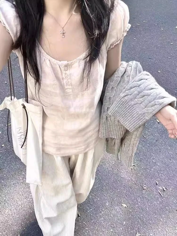 brandymelody BM粉色泡泡袖短袖上衣T恤甜美减龄衣服