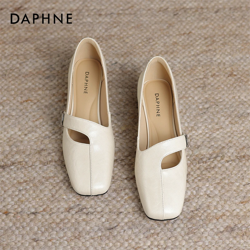 达芙妮方头单鞋女舒适低跟女鞋春季新款法式粗跟鞋子百搭玛丽珍鞋