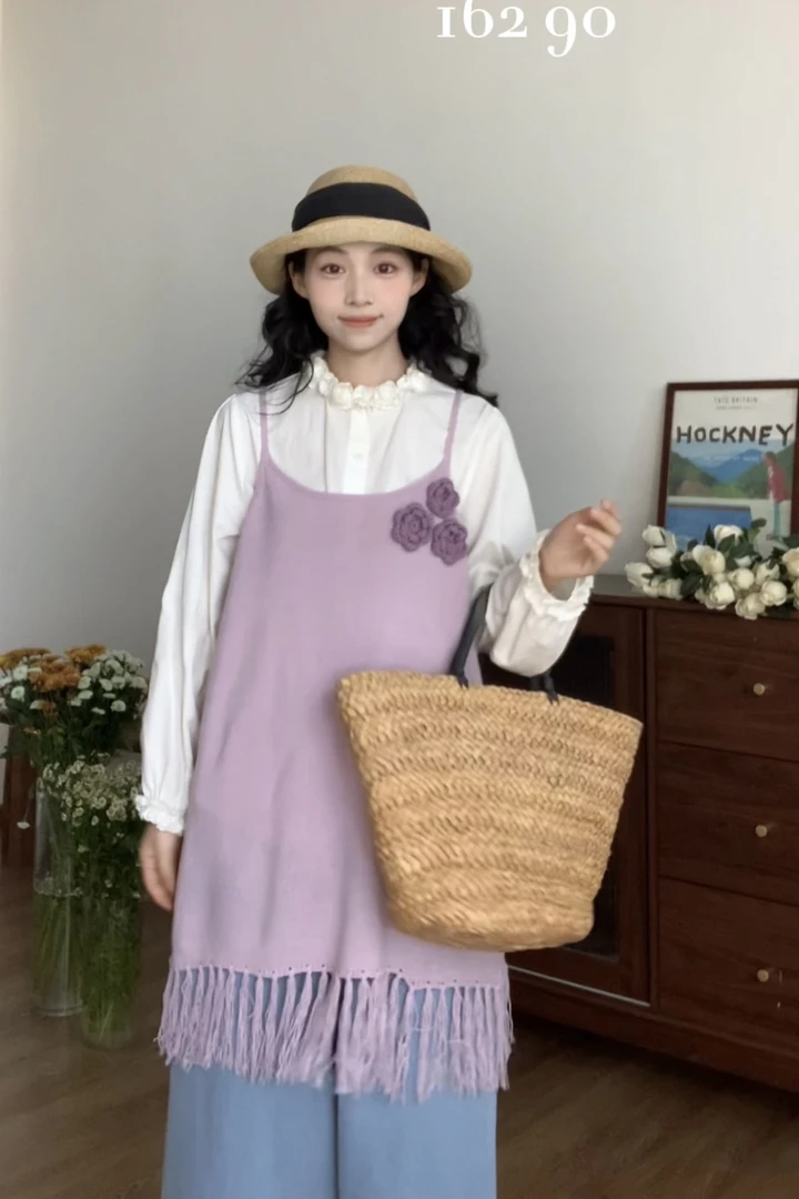 2180 “玫瑰花序”不含内搭～流苏勾花叠穿吊带裙