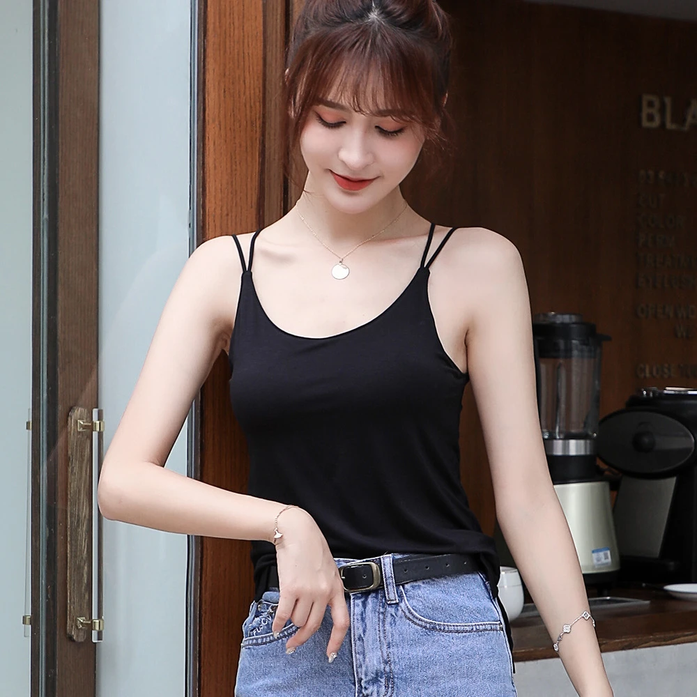 带胸垫美背吊带背心女士一体交叉式文胸内衣外穿打底衫B190