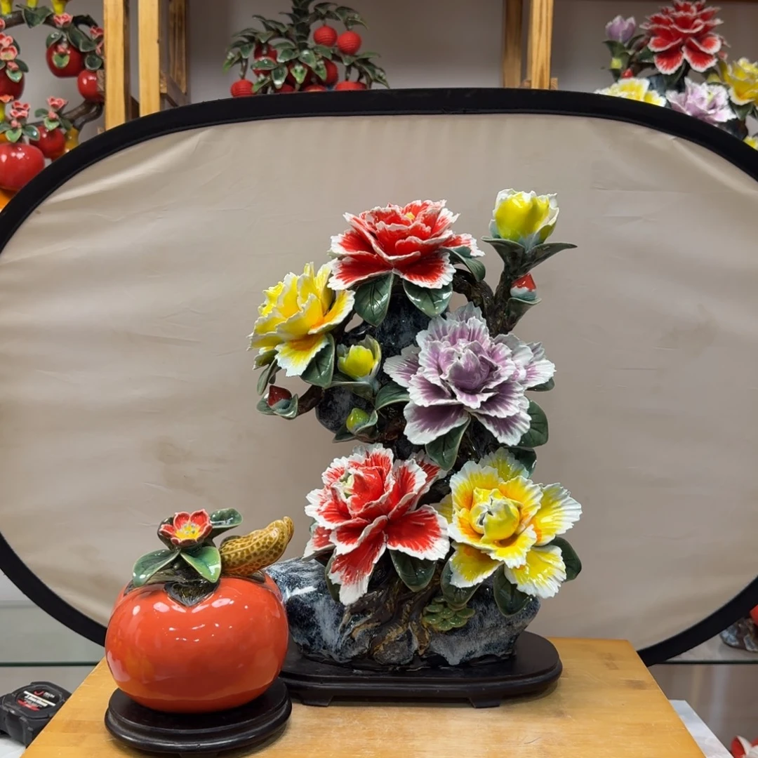 陶瓷花开富贵送柿子底座