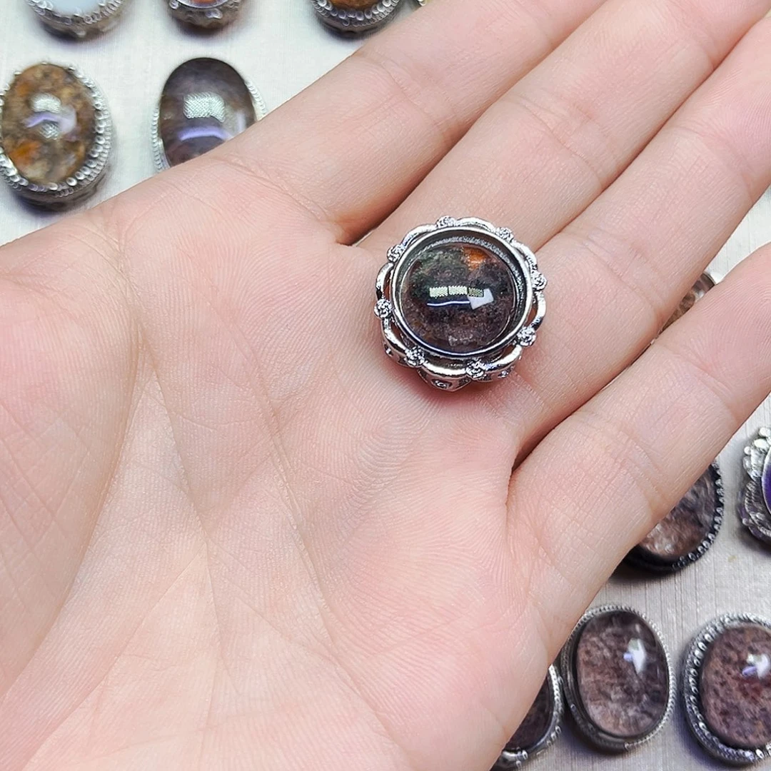 水晶戒指银S800镀金镶嵌云**星