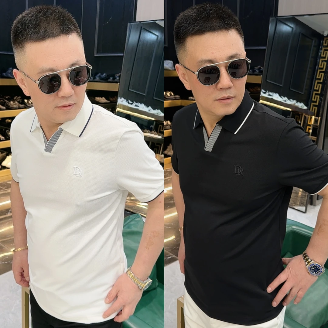 夏季 新款 两色 含桑蚕丝 V领 棉质 短袖 POLO衫 331011
