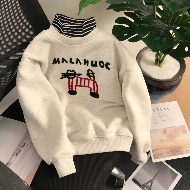 女童冬季新款加绒卫衣中大童女孩冬装加厚高领保暖洋气时髦上衣潮