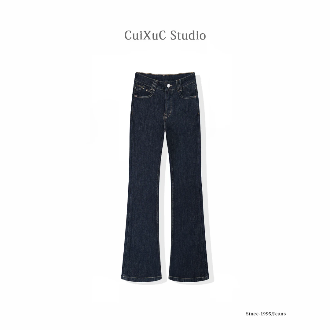 夏季四面弹丨港风不掉色黑色微喇高腰筒叭裤时尚百搭弹力牛仔裤