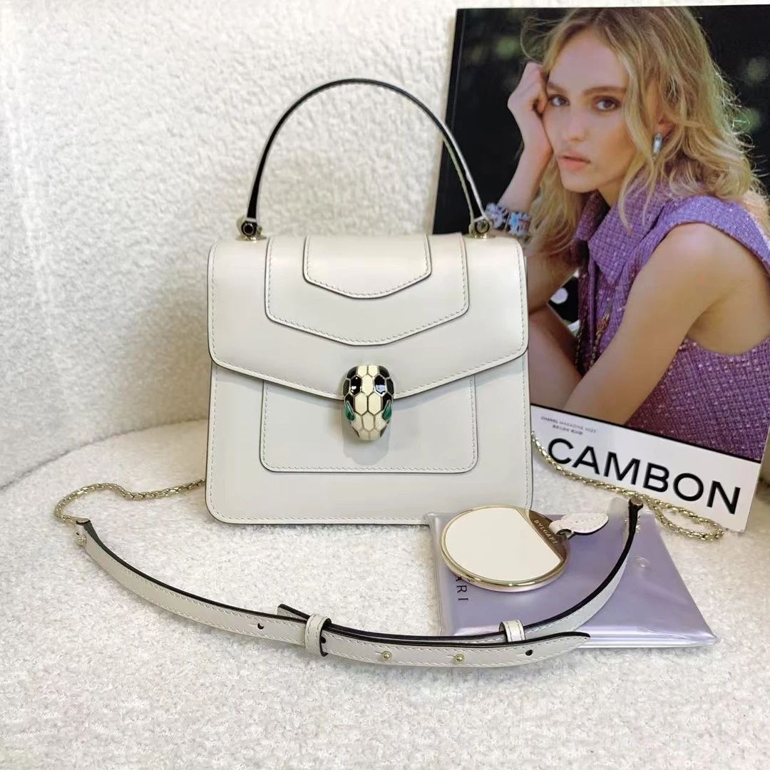 99新 BVLGARI/宝格丽 壹臻/白色风琴蛇头包小号/96131946