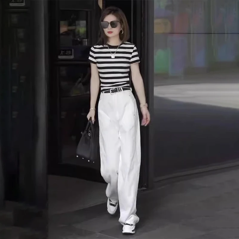 欧货炸街时髦运动套装夏装女2025年新款时尚气质T恤阔腿裤两件套