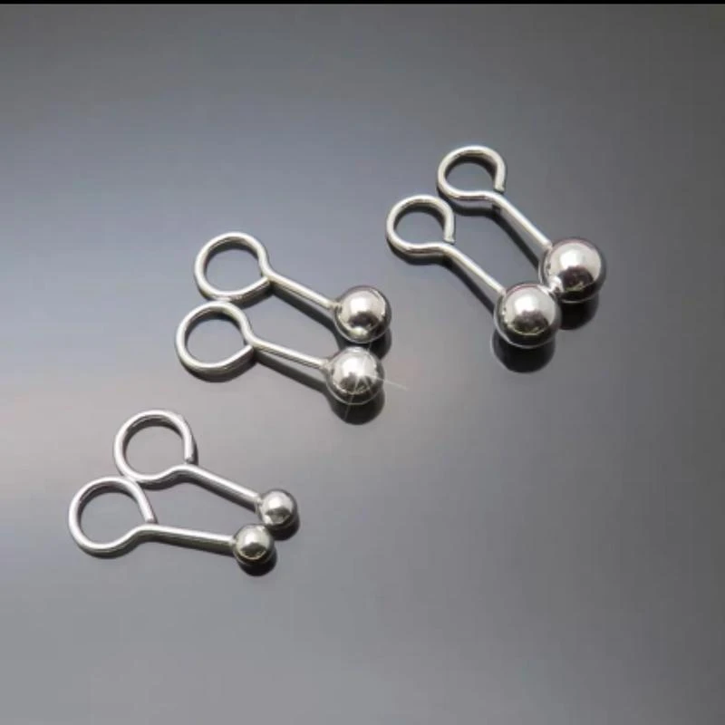 s999纯银弯钩耳钉女简约小巧 圆珠豆豆耳环养耳洞