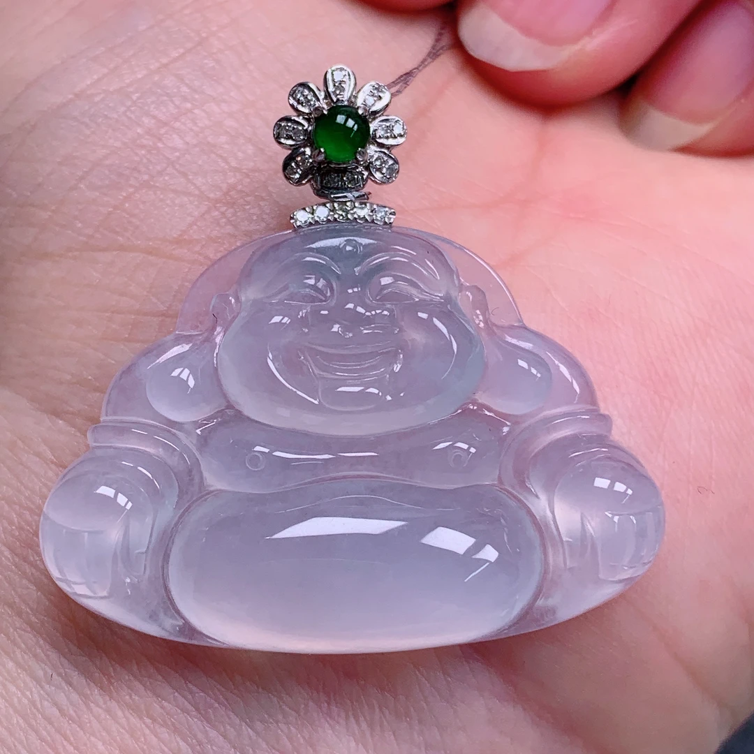 天然缅甸翡翠A货18k冰种起胶佛公气质精美尺寸25.1*35*5.8 370