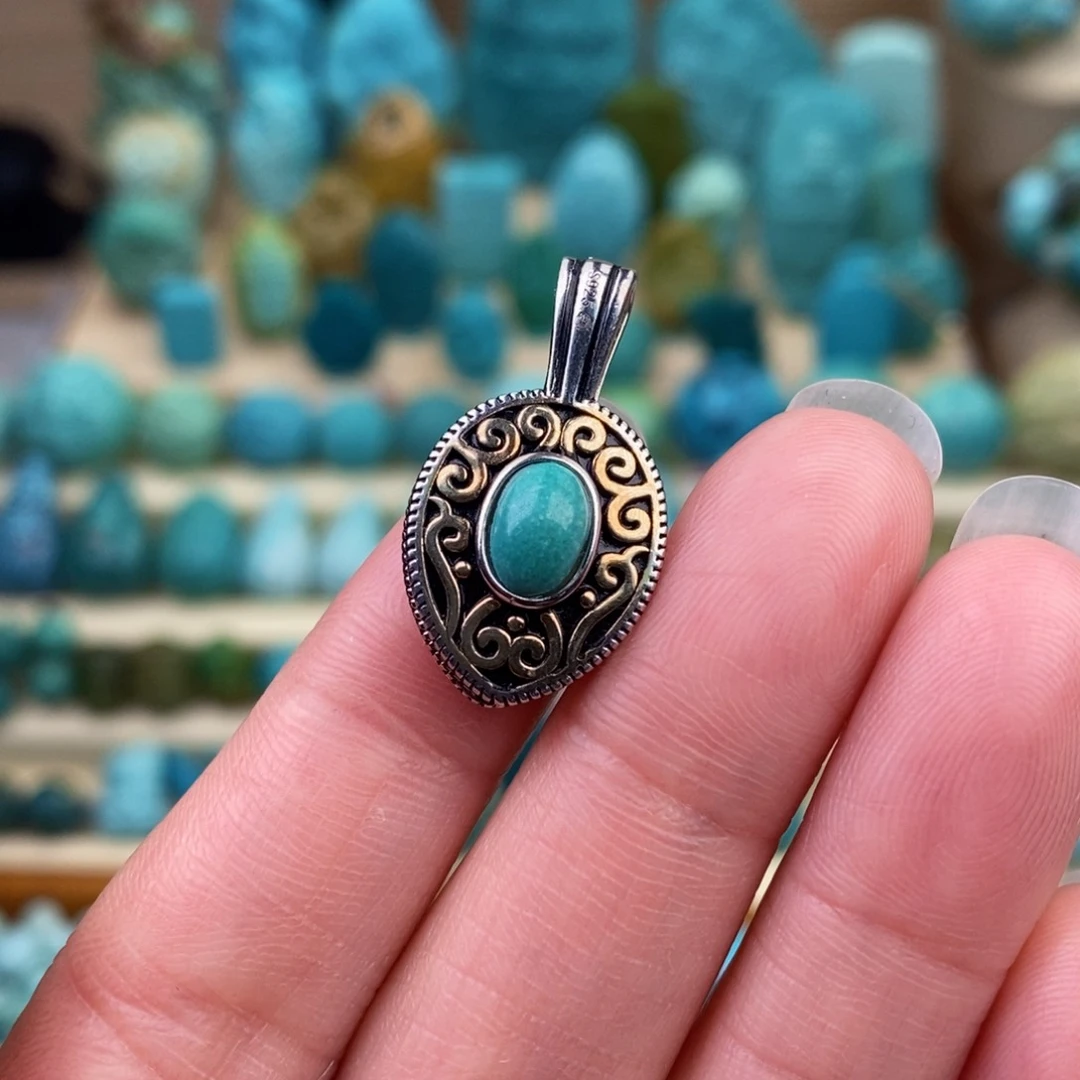 绿松石珠宝奇石银S925镶嵌