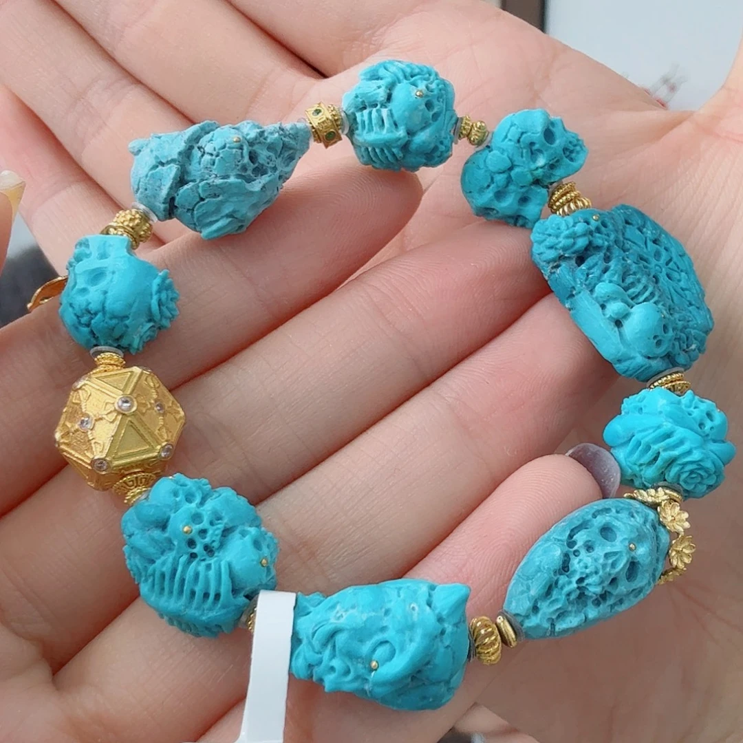 绿松石18K金镶嵌珠宝奇石