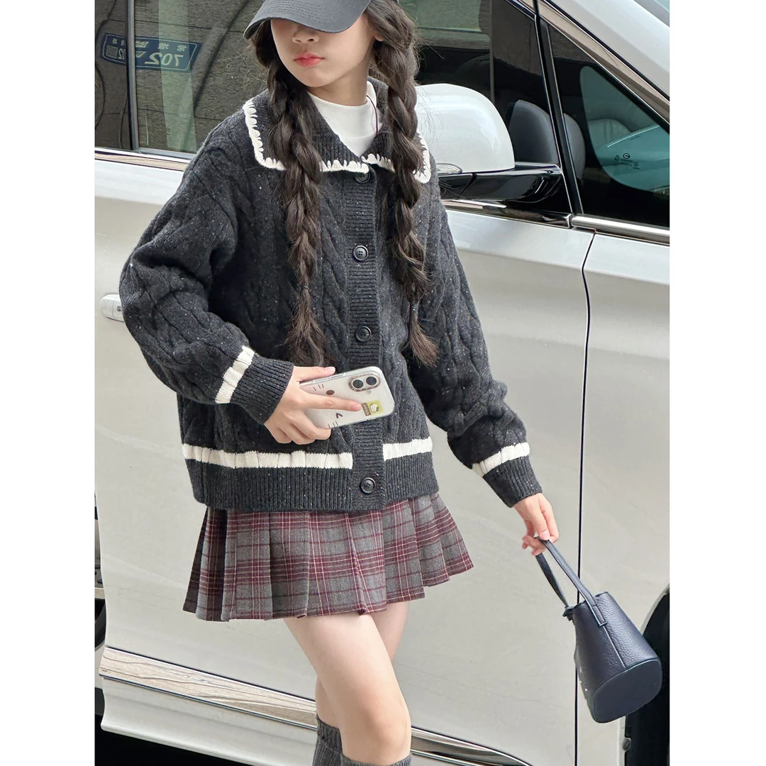 K29372孙小美彩砂女童毛衣开衫2025秋冬装新款儿童外套针织衫上衣