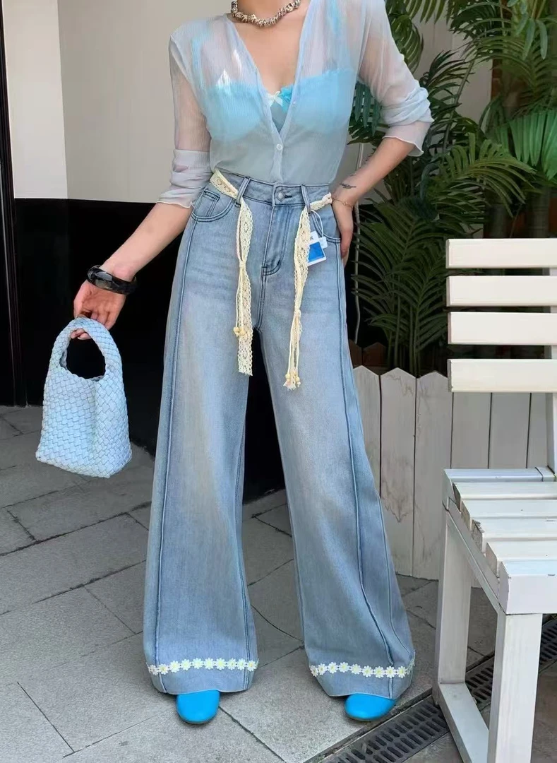 【6507】可#高腰直筒宽松牛仔裤【配腰带】