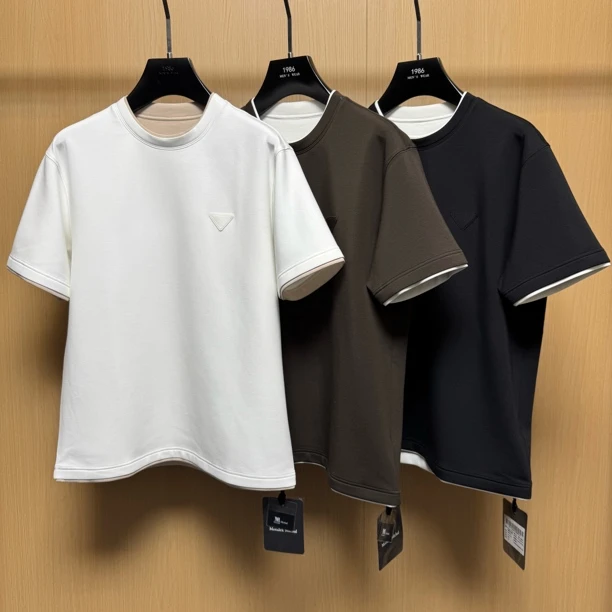 【阔版空气棉三角标】5007男士休闲老钱风宽松舒适短袖