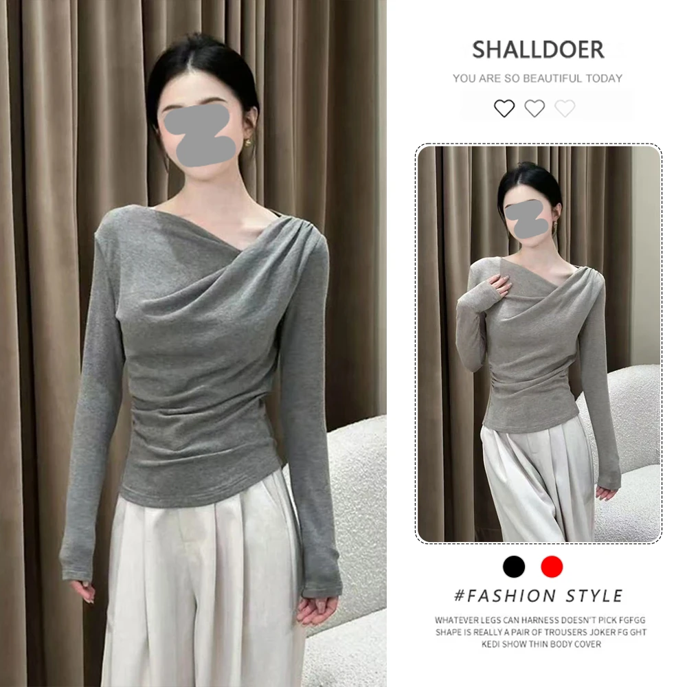 设计感长袖T恤女新款修身显瘦打底衫上衣