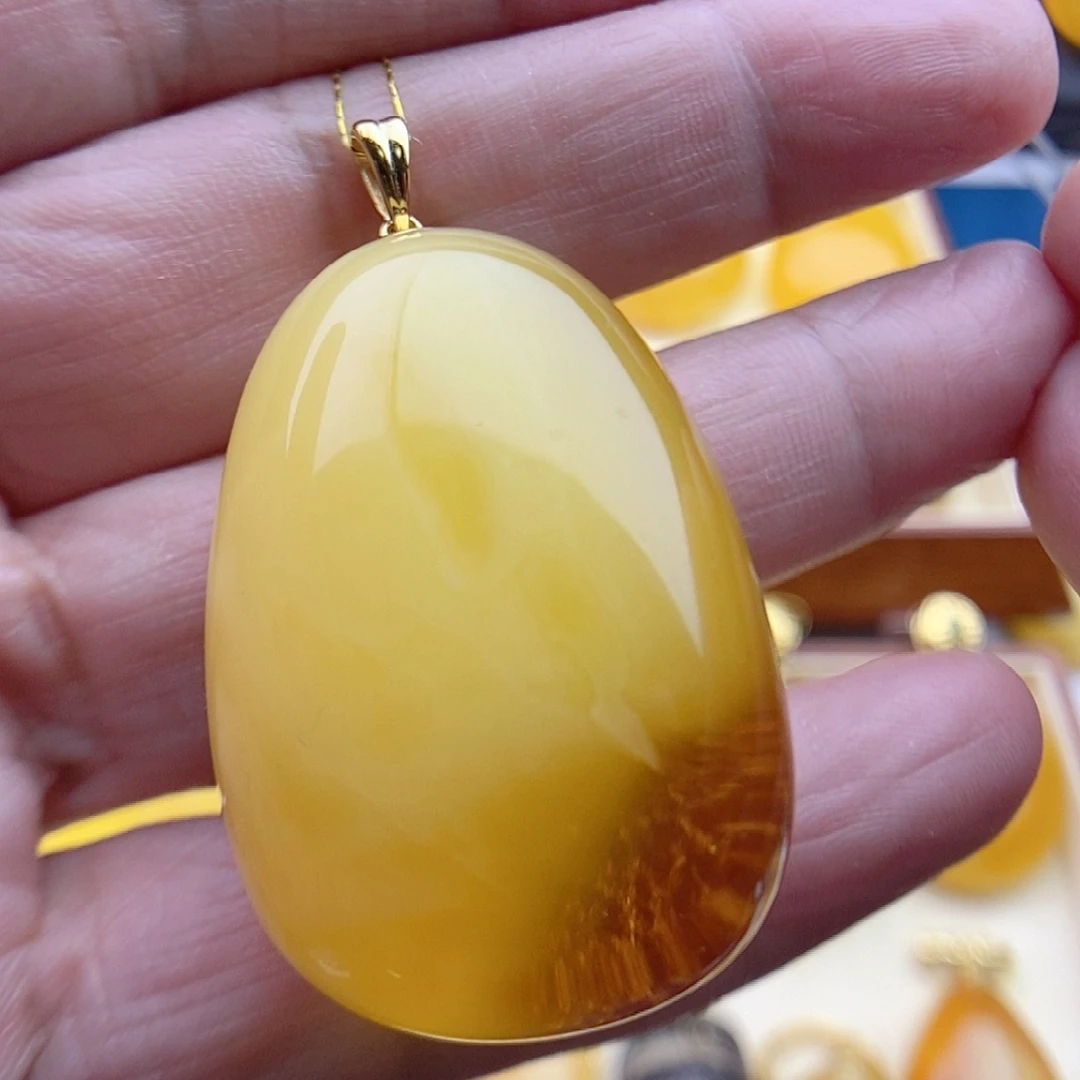 琥珀颈饰银S925镀金镶嵌