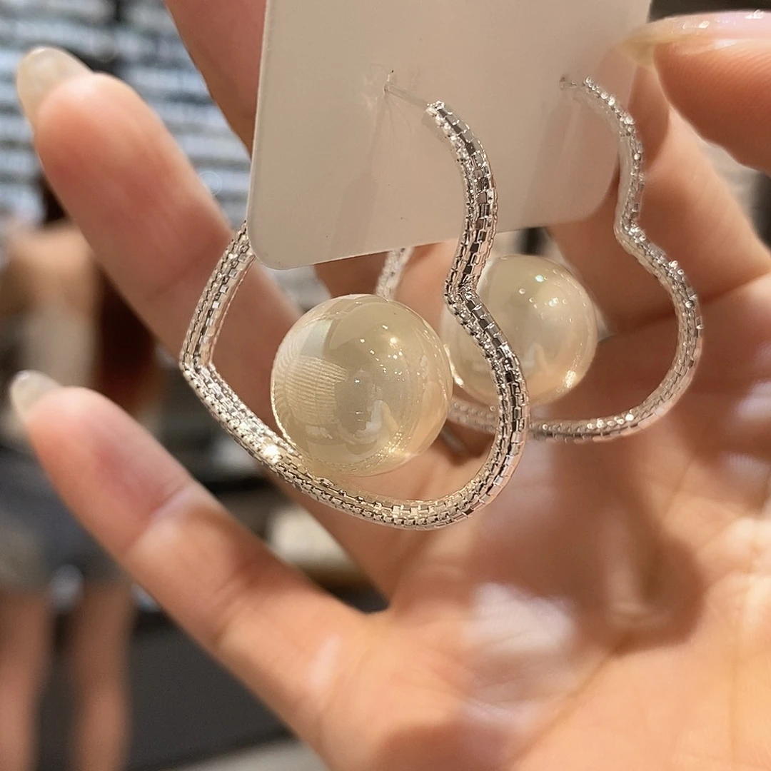 铜合金925银仿珍珠爱心珠圈银色