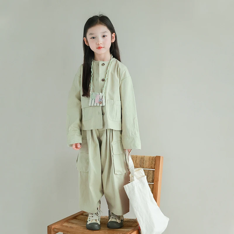 utouto大耳象女童口袋翻边外套+口袋阔腿裤2025春季新款2501079