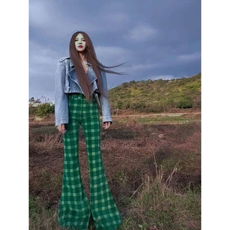 【绿格子喇叭裤】AOAOMISSSHOP鳌鳌家灯芯绒秋冬款37-1