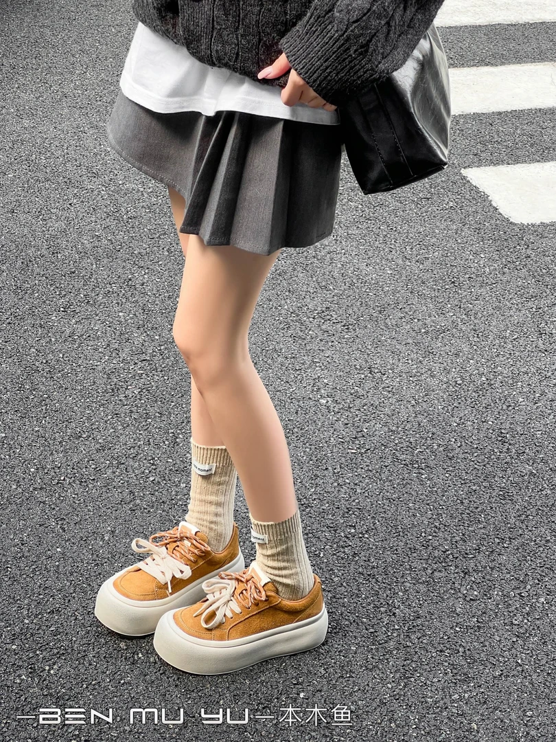 【木草草木-6243】厚底休闲百搭韩版圆头系带大头鞋