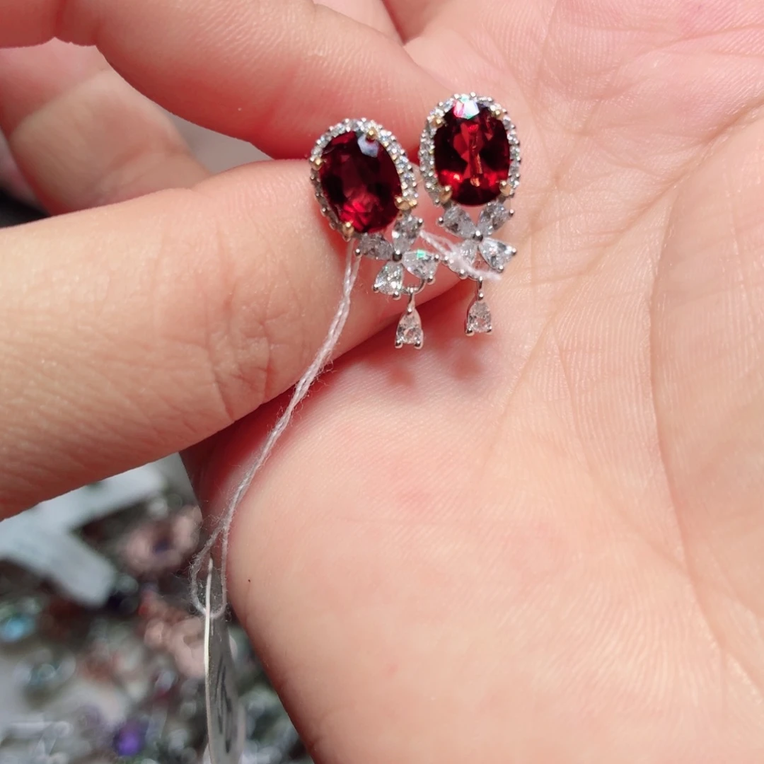 石榴石耳饰银S925镶嵌国首质检