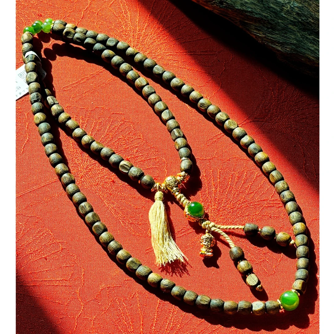 【悟空-树心油】奇楠沉香桶珠碧玉长串L240217