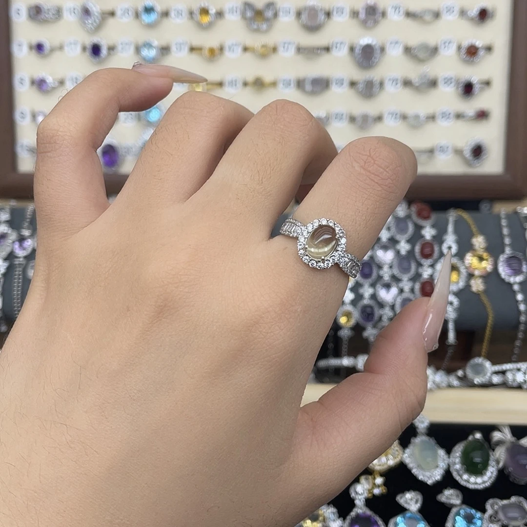 黄晶戒指银S925镶嵌