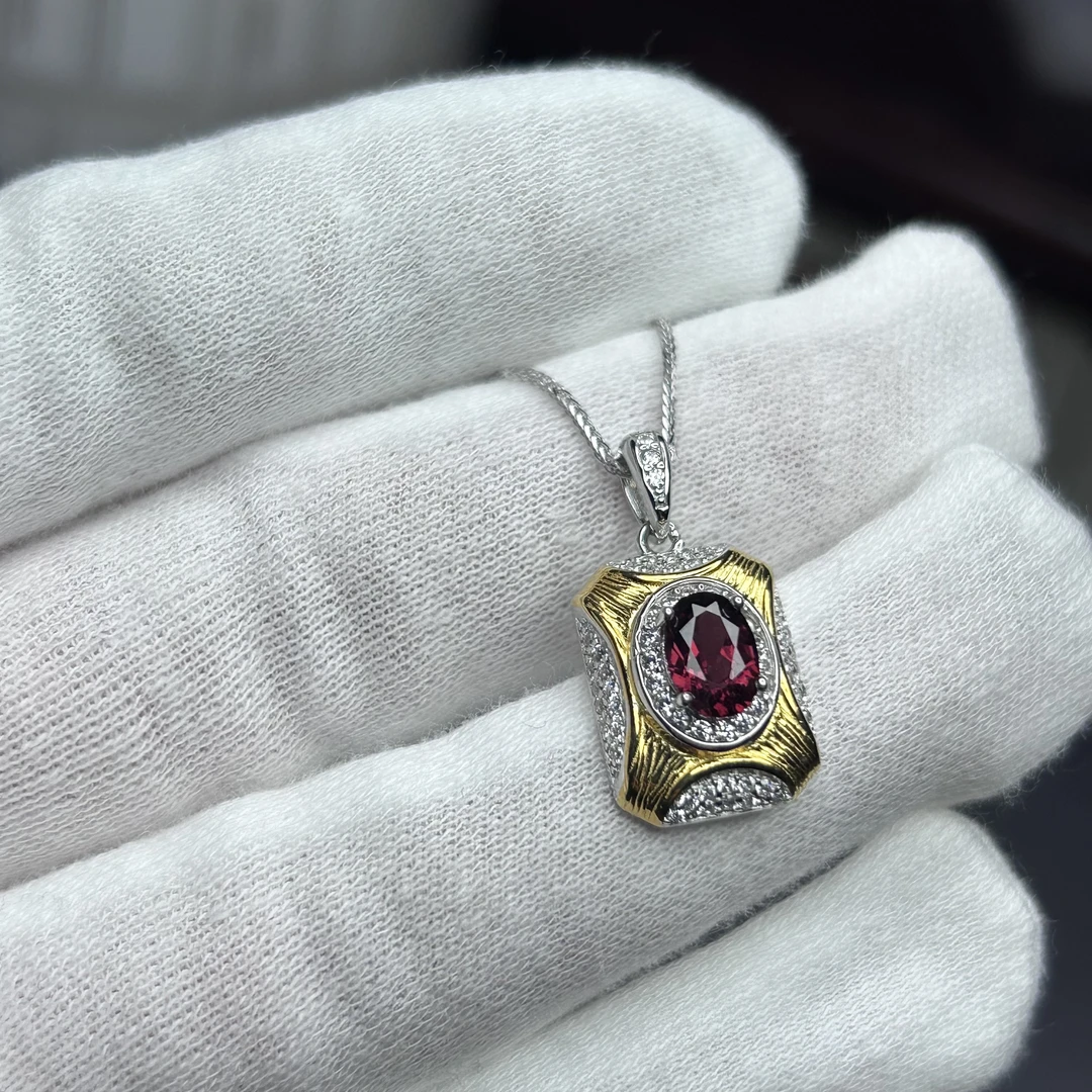 S925银石榴石坠含链-SLS002