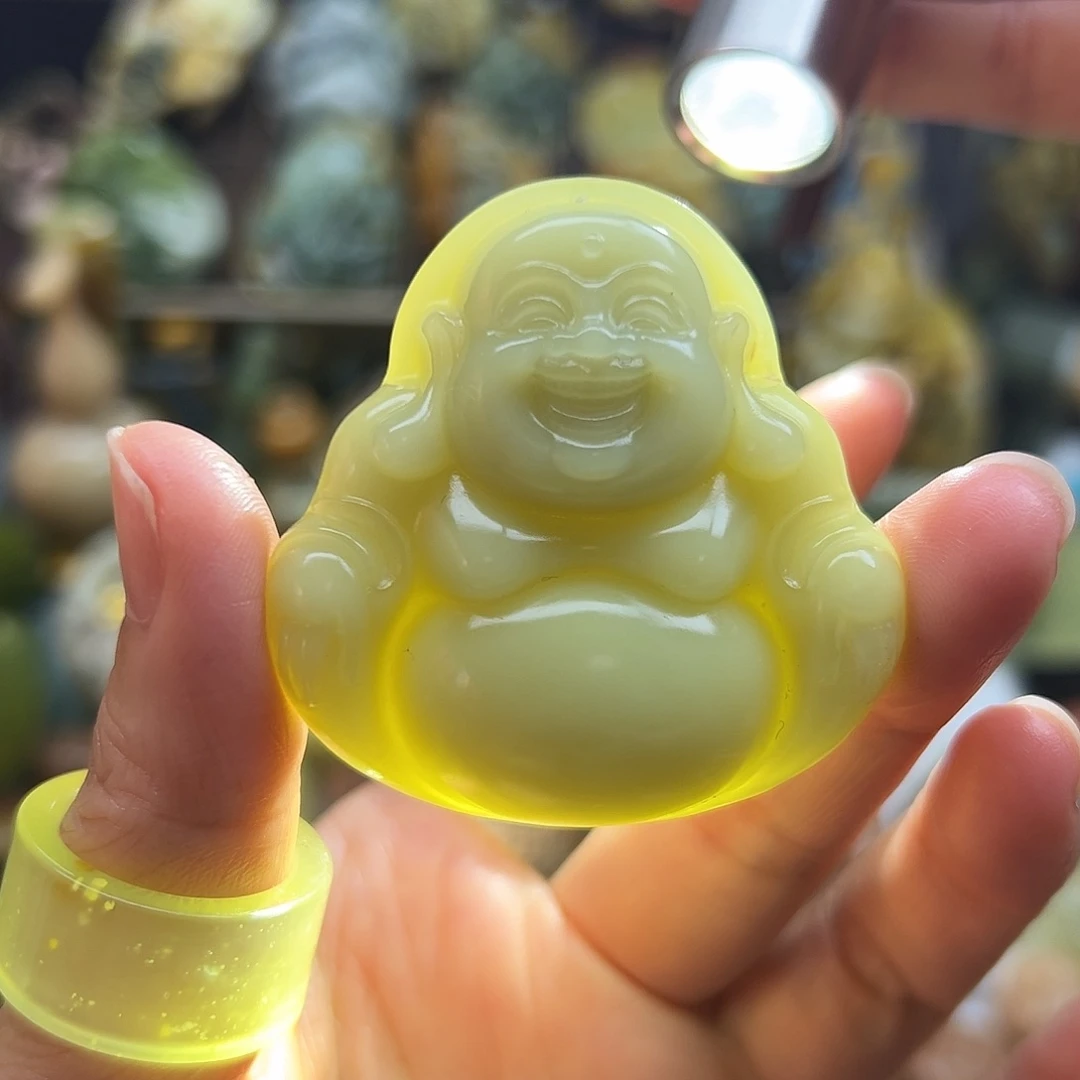 岫玉未镶嵌颈饰辽阳料笑佛可变透大