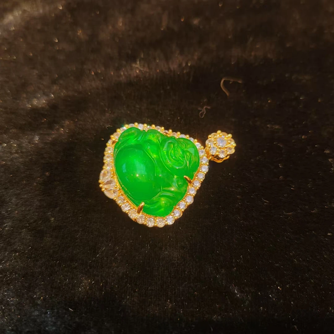 【钱总补贴】气质佛公石英岩玉合金镶嵌吊坠赠合金项链【YPN666】