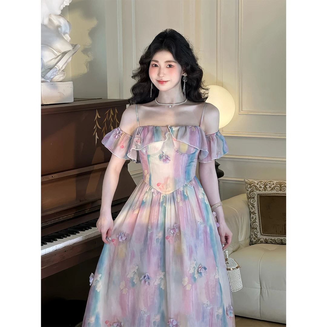 肖夫人【宫崎骏的夏天】法式复古甜美夏海边仙女收腰连衣裙-SS250