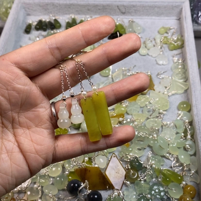 【闪购商品】未镶嵌蛇纹石玉挂件耳饰耳环项链用****4