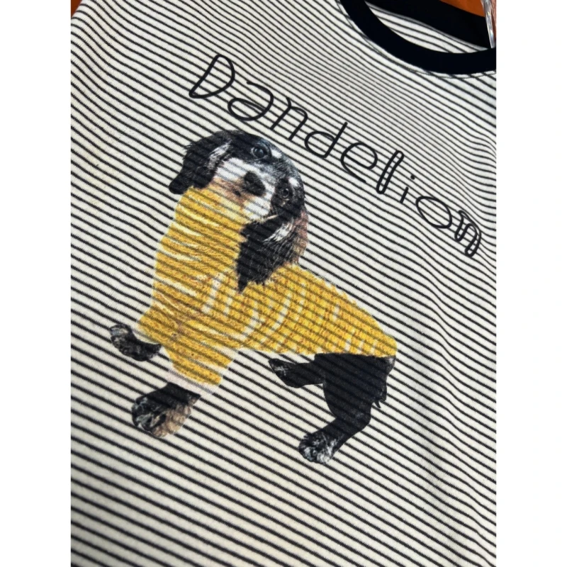 条纹小狗数码直喷印花短袖上衣女休闲减龄T恤清 SLYLY083