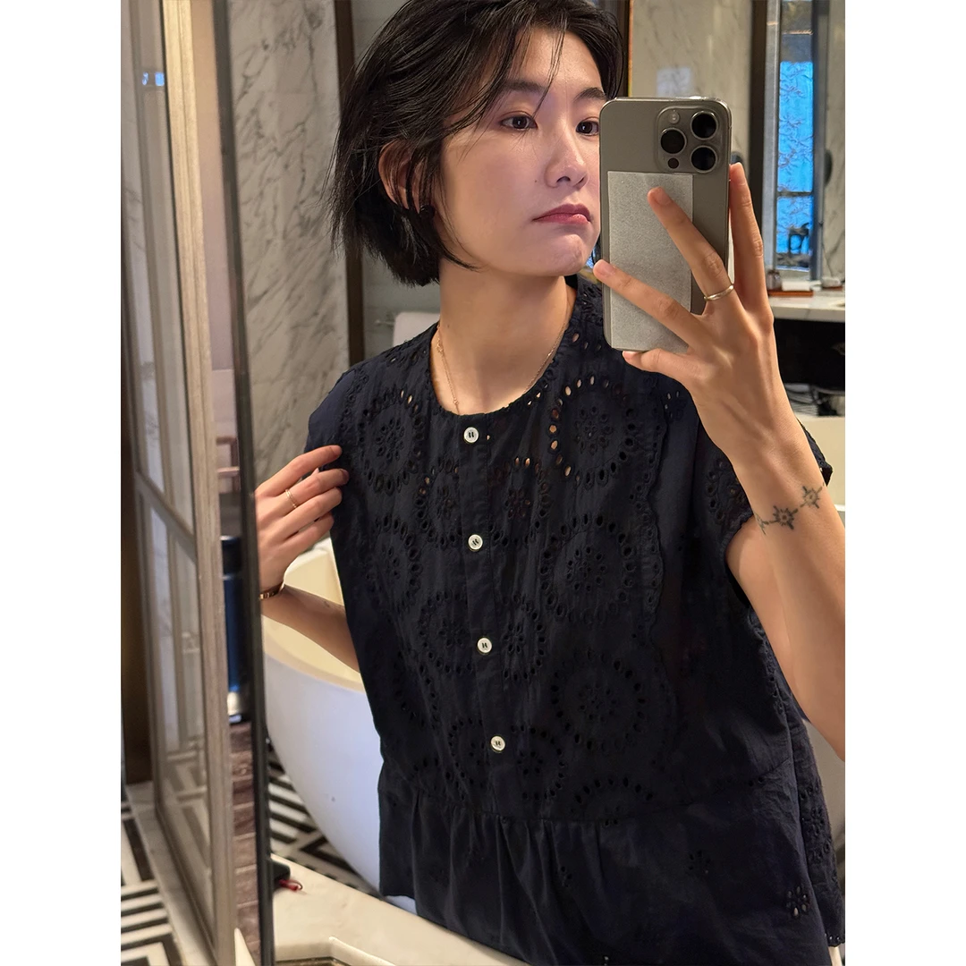 LANGQING 中式镂空刺绣气质纯棉上衣44619#