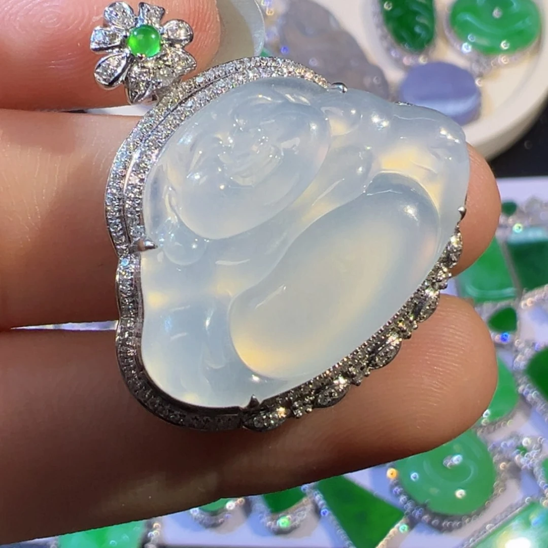 【闪购商品】翡翠吊坠(不含链)18K金镶嵌缅甸翡翠 佛公