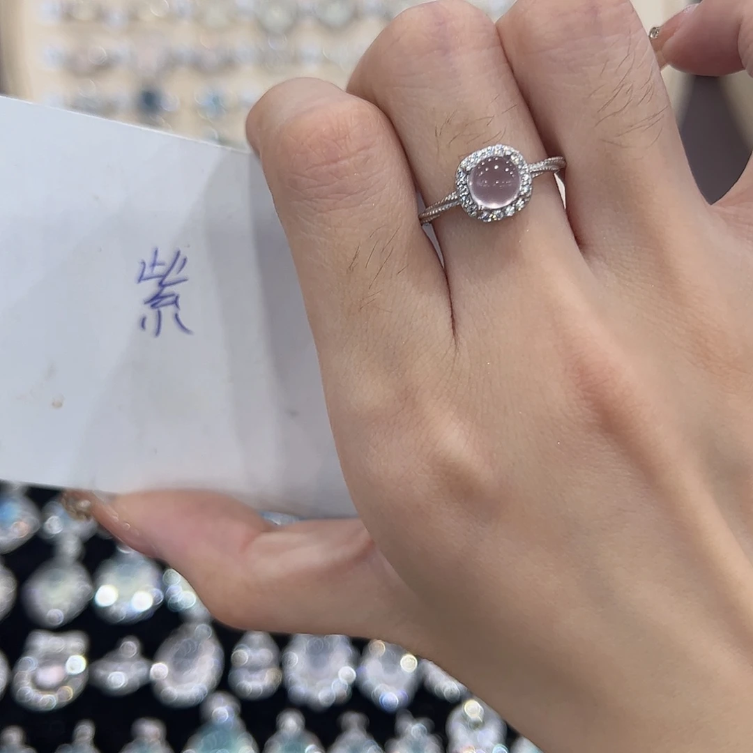 桃****蛇纹石玉银S925镶嵌戒指