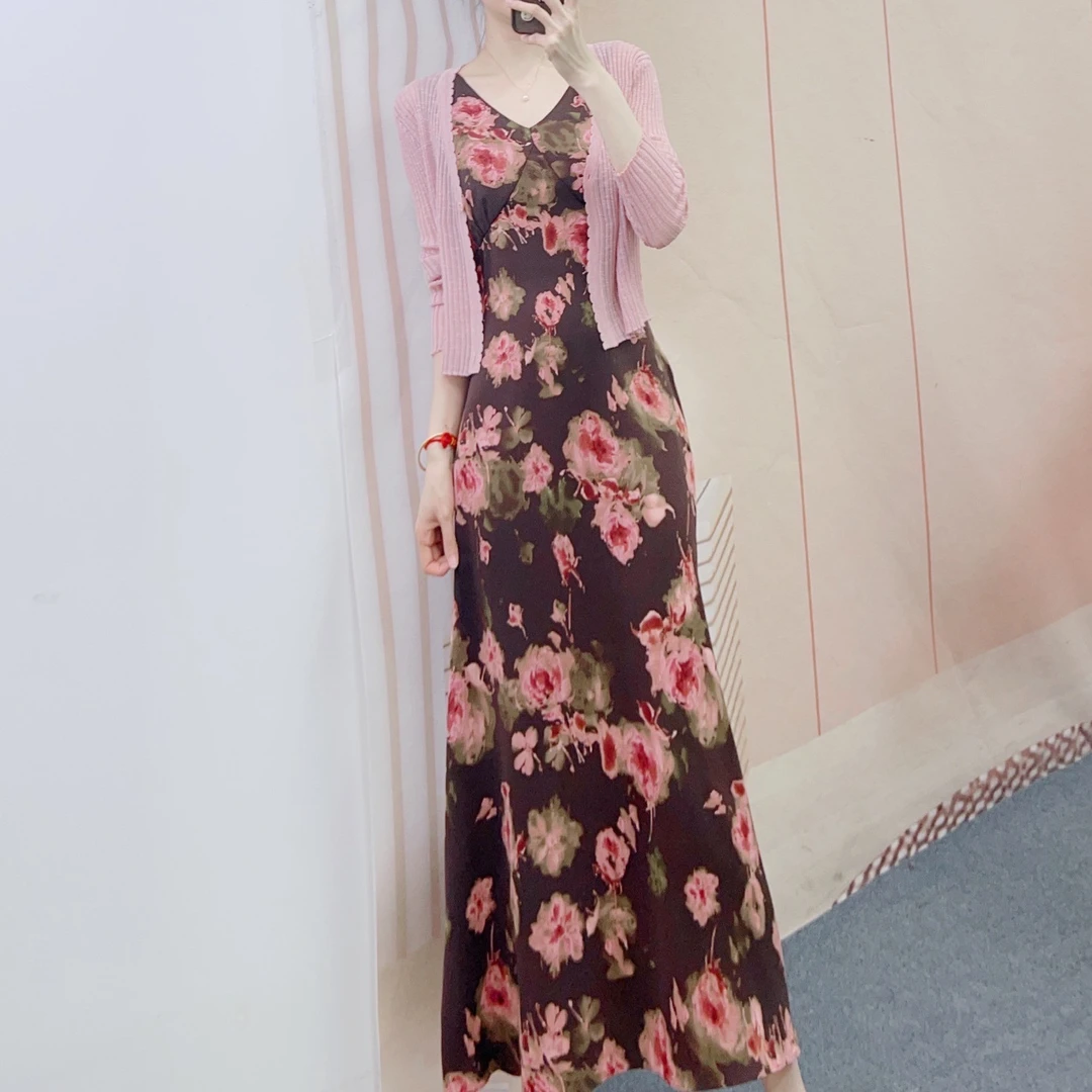 735针织开衫+吊带雪纺连衣裙两件套裙3735/GP