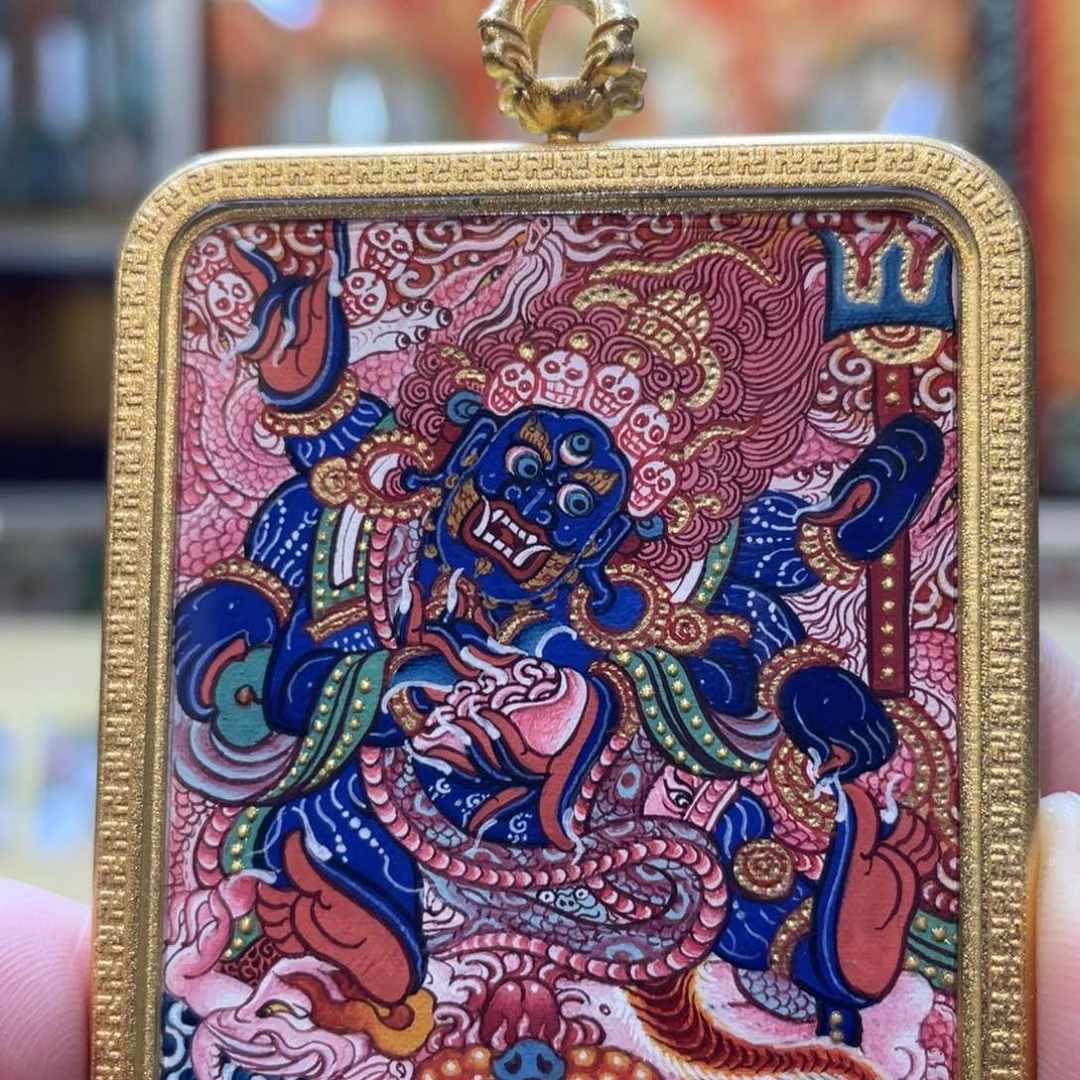 吊坠热贡纯手绘唐卡大黑天