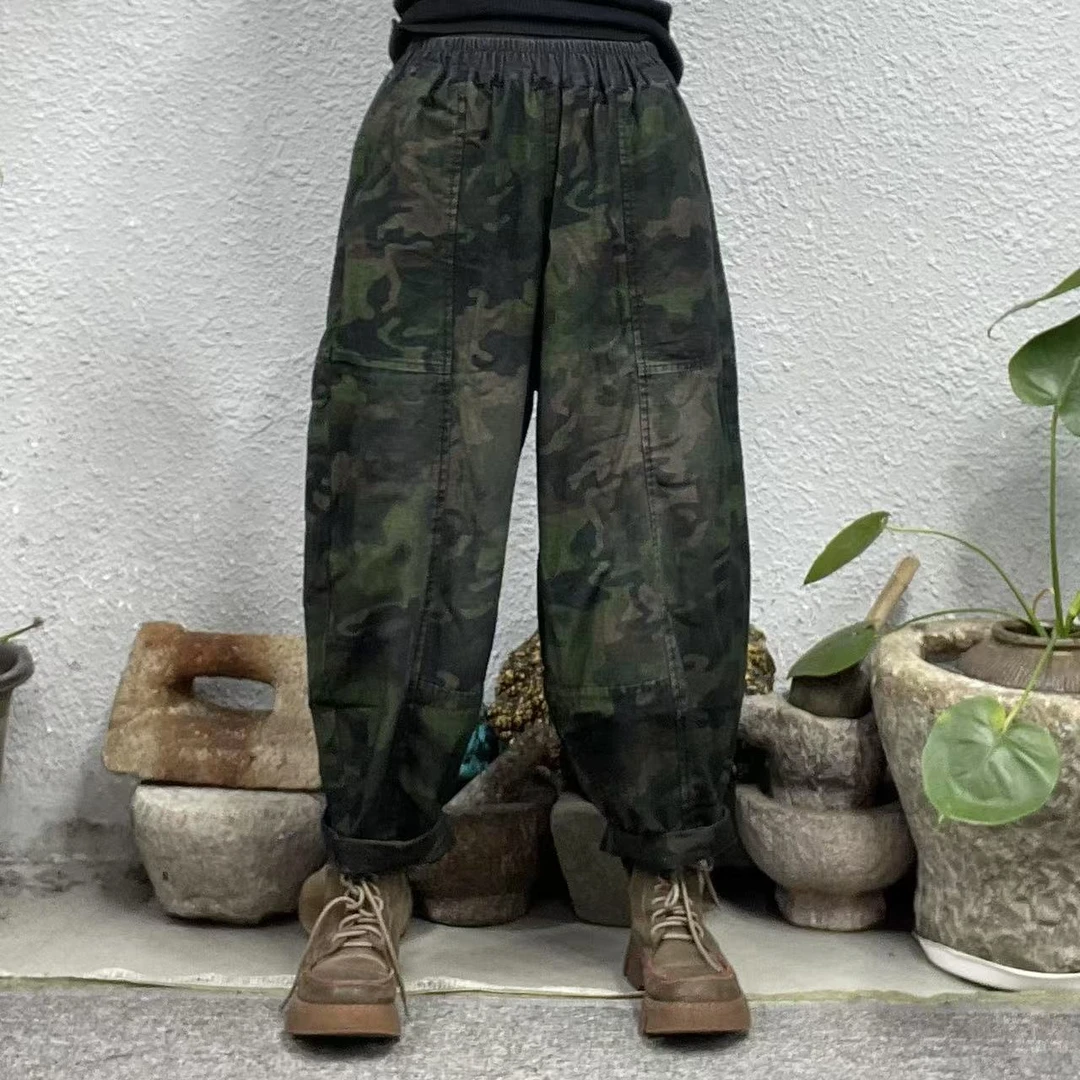 9045-1绿迷彩工型走线牛仔裤（长89臀围120脚口40