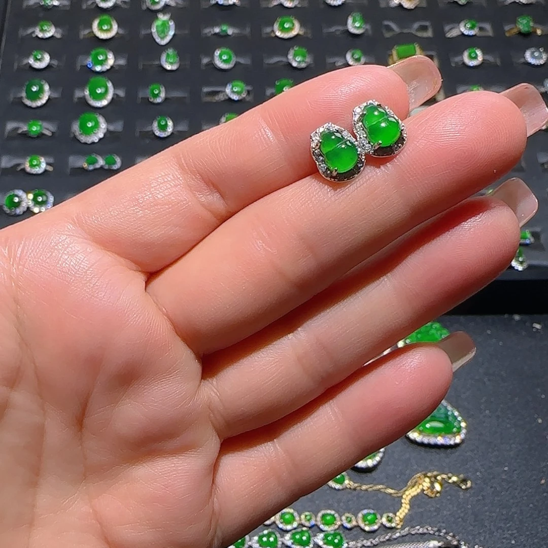 翡翠银S925镶嵌耳饰