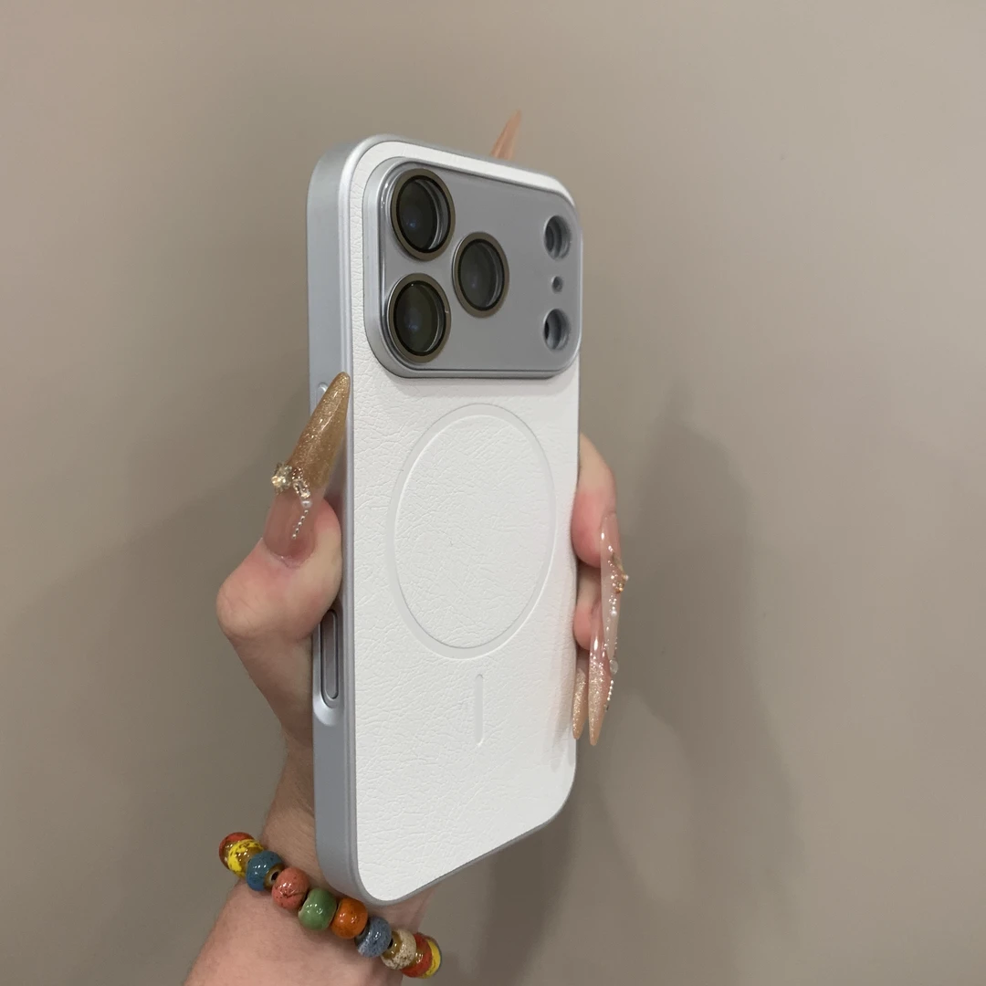 细圈磁吸皮纹苹果手机壳适用17promax带镜头膜16/15高级感十足