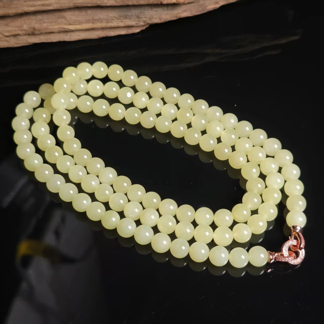 lot6604 项链 和田玉黄玉 8mm*108颗 88.9g