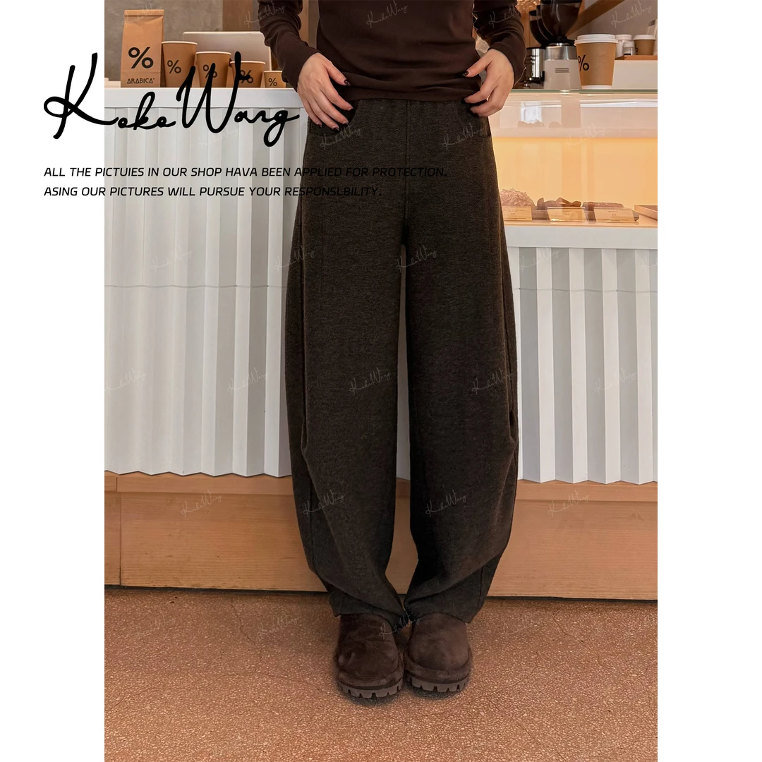 KOKO WANG【漫调】秋冬加厚立体裁剪弹力羊毛休闲卫裤N2445I04K42
