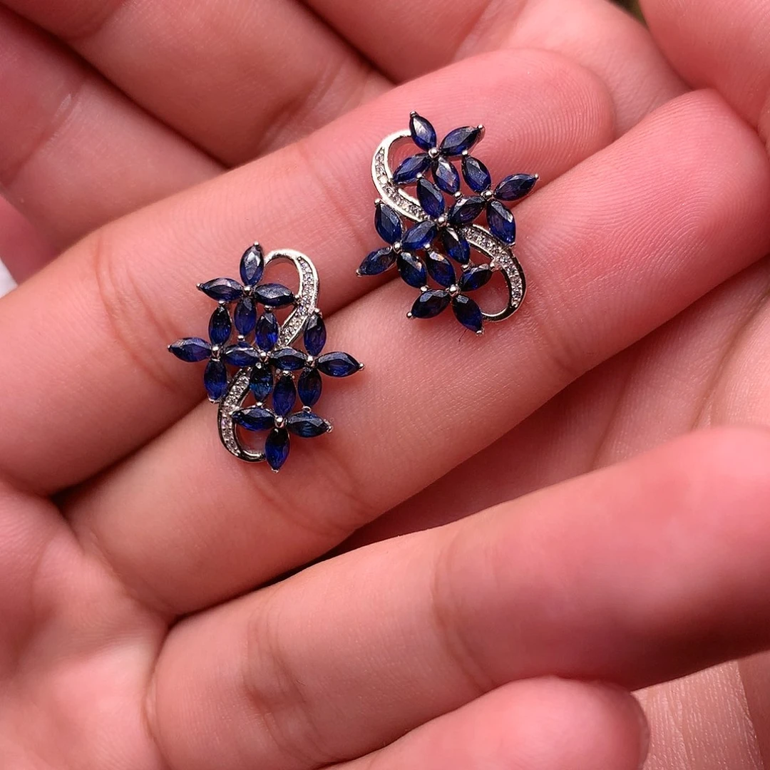 蓝宝石耳饰银S925镶嵌