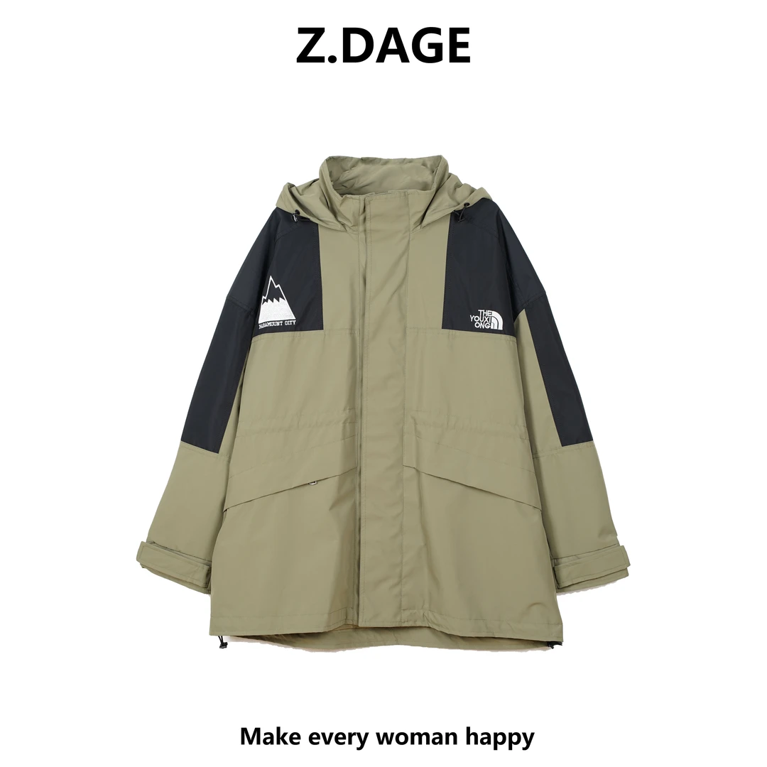 z.dage-‘机能风’潮牌秋冬个性撞色设计长款夹克风衣外套-C901