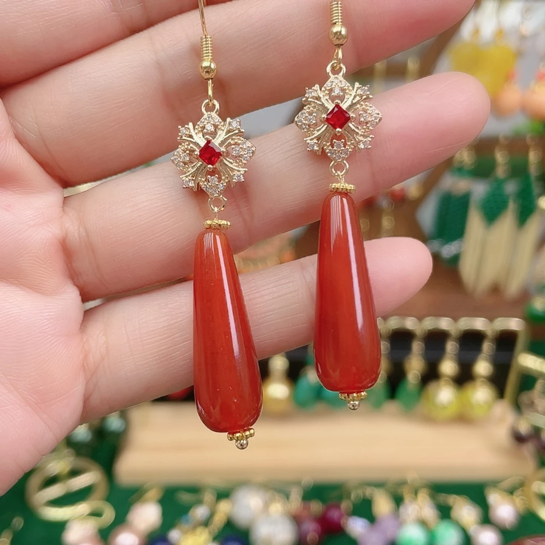 玛瑙/玉髓合金耳饰