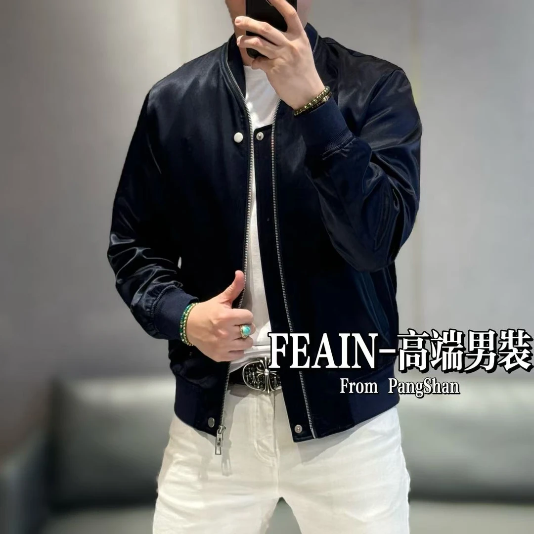 【100%真醋酸】高端男士进口重磅醋酸拉链领设计春款夹克外套5767